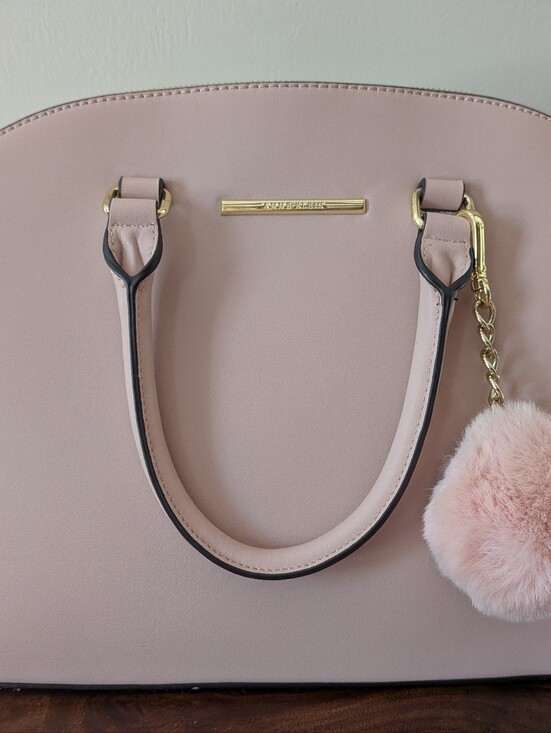 Anne Klein Handbags - Anne Klein Dome Satchel Handbag Purse Top Handle Bag Pink Footed Stud W/ Pompom